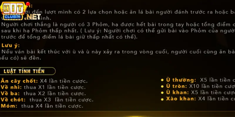 Quy chế trả thưởng Phỏm Hitclub