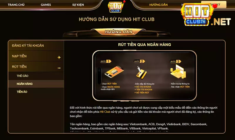 Rút tiền Hitclub qua ngân hàng là phổ biến nhất